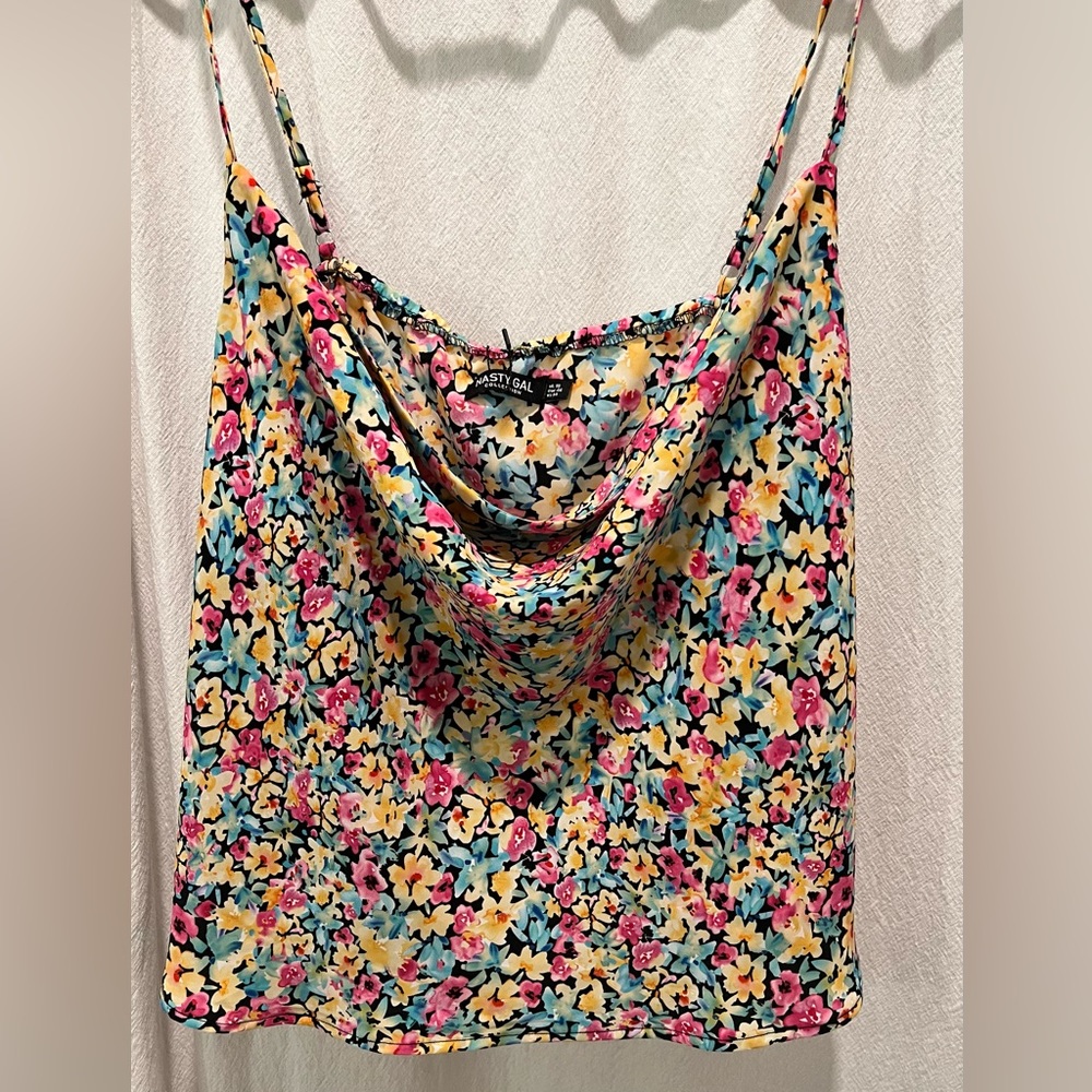 Nasty Gal Floral Print Cowl Neck Cami Top NEW WITH TAGS